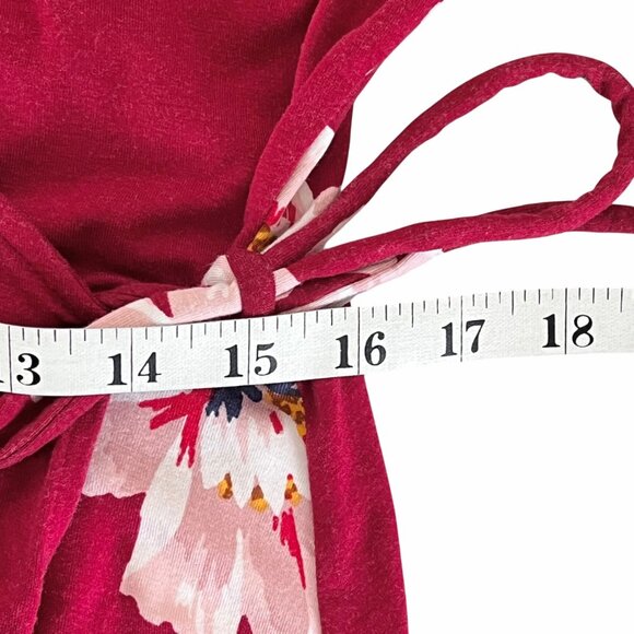 Old Navy Faux-Wrap Jersey Dress Women Size Large Burgundy Floral Waist-Defined - Picture 12 of 15